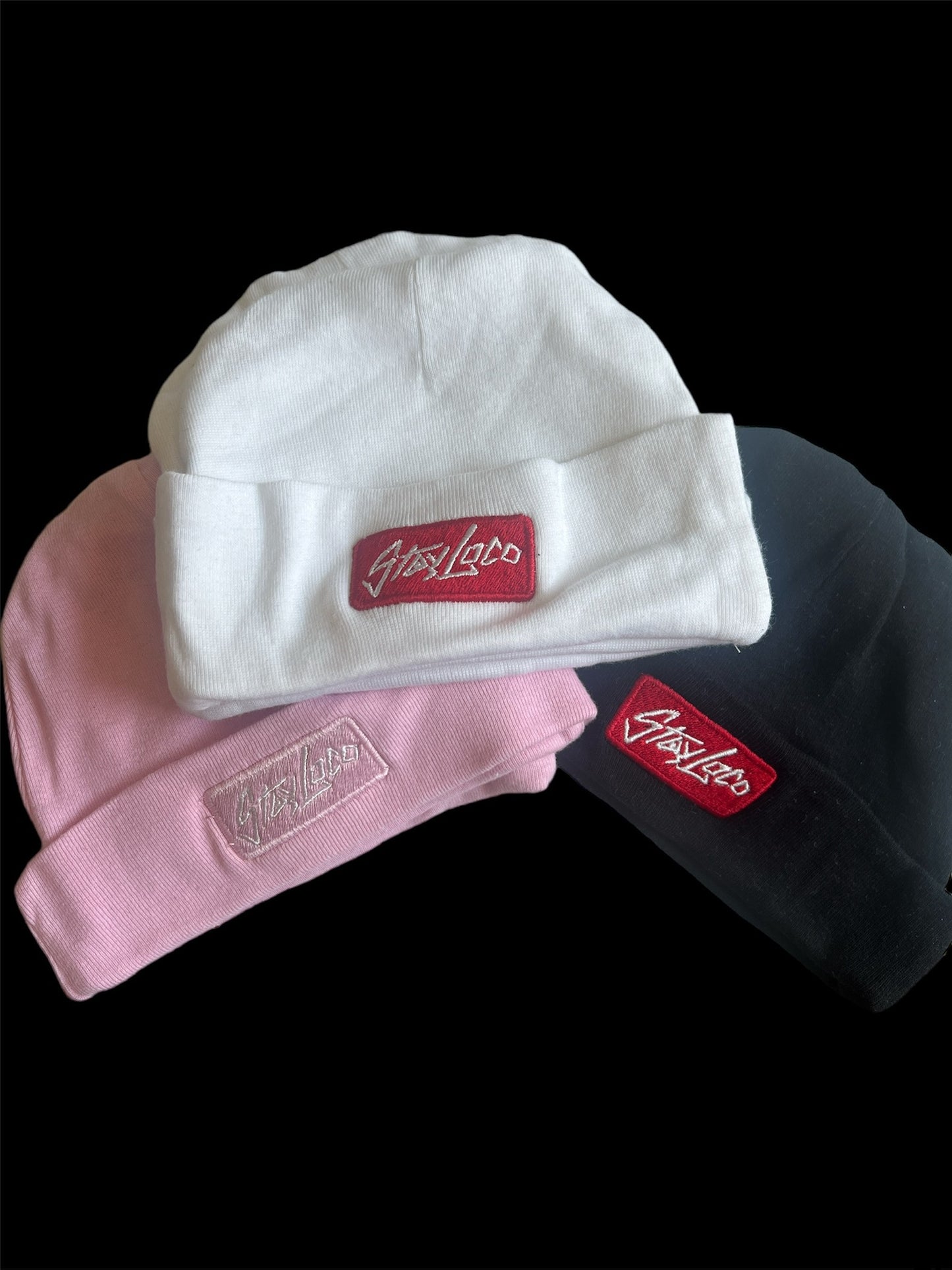 “‘BABY” StayLoc Beanie White, Pink, Black