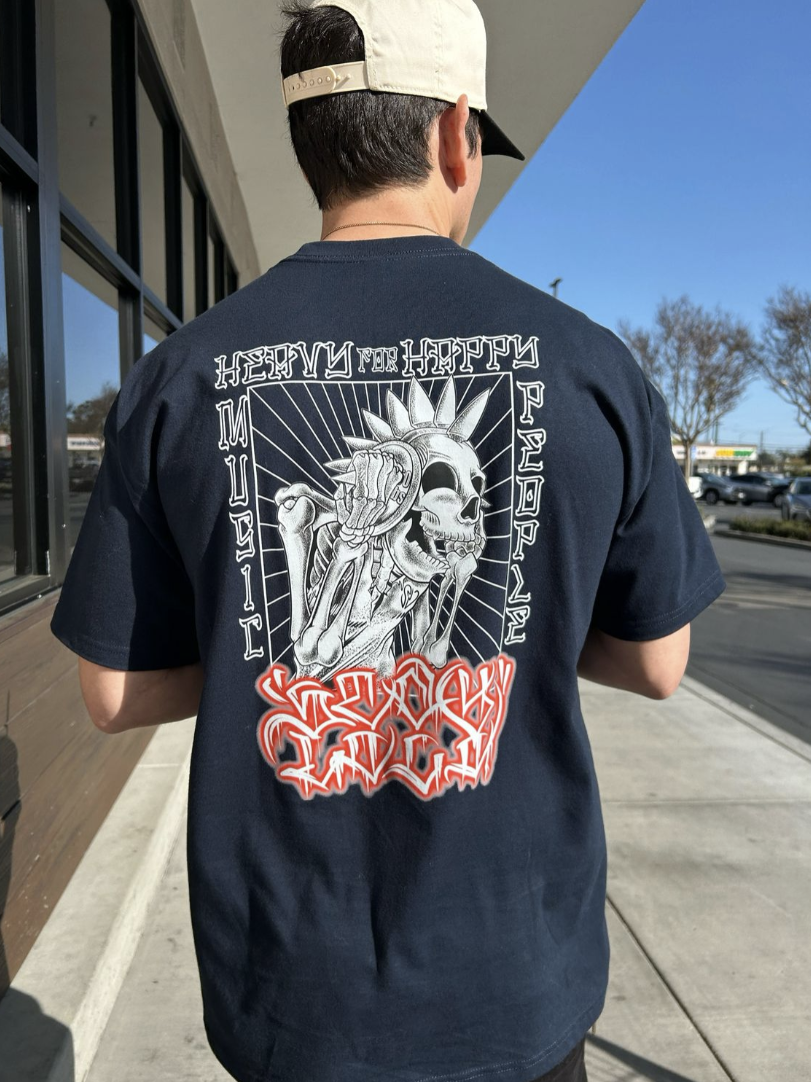 "HEAVY MUSIC FOR HAPPY PEOPLE" Midnight Naxy Unisex Heavyweight Tee