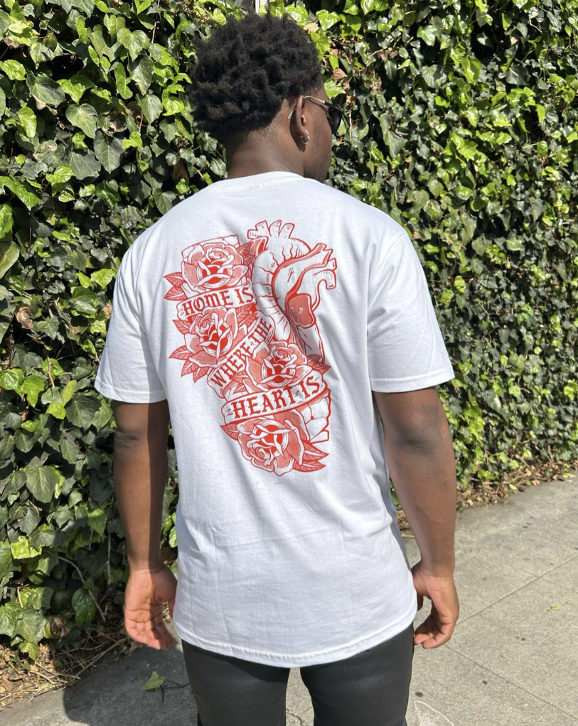 "HOME IS WHERE THE HEART IS" White Unisex Heavyweight Tee