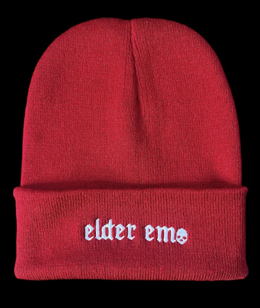 "ELDER EMO SKULL" Dark Red Beanie