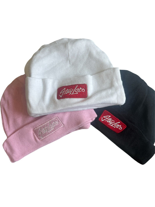 “‘BABY” StayLoc Beanie White, Pink, Black