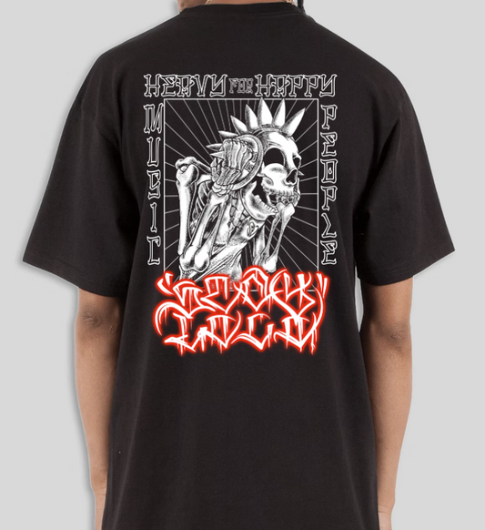 "HEAVY MUSIC FOR HAPPY PEOPLE" Black Unisex Heavyweight Tee