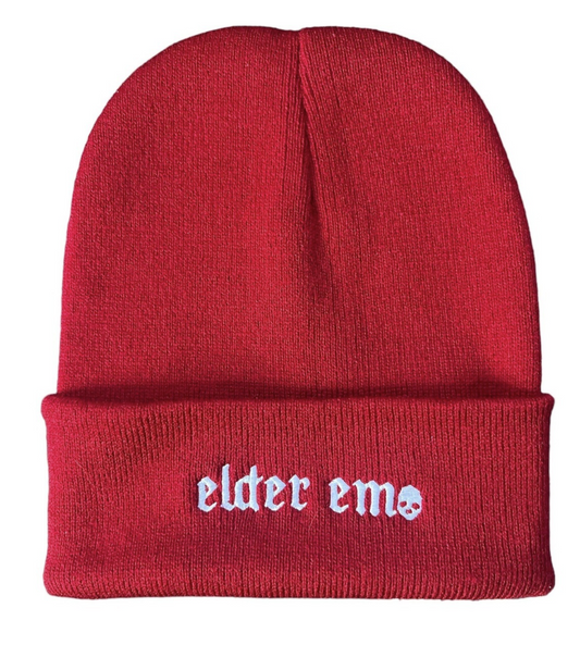 "ELDER EMO SKULL"  Dark Red Beanie