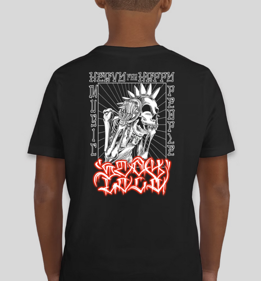 "HEAVY MUSIC FOR HAPPY PEOPLE" Kids Unisex Black Tee